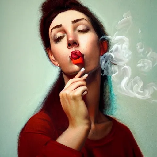 Image similar to realistic Portrait painting of polite woman smoking weed, made by Michaelangelo, physical painting, Sharp focus,digital art, bright colors,fine art, trending on Artstation, unreal engine.