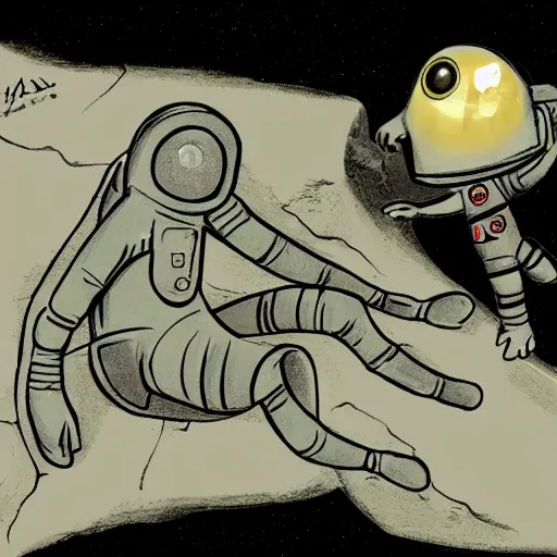 Prompt: cave drawing of alien astronaut bringing gift to earth, concept art, award winning