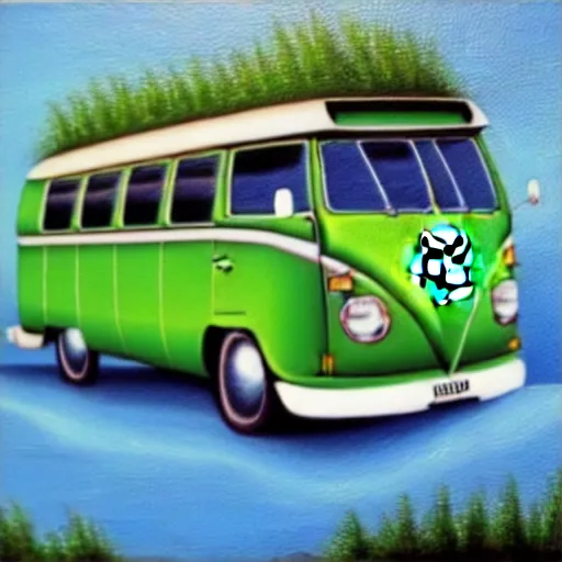 Image similar to a detailed oil painting of a vw bus