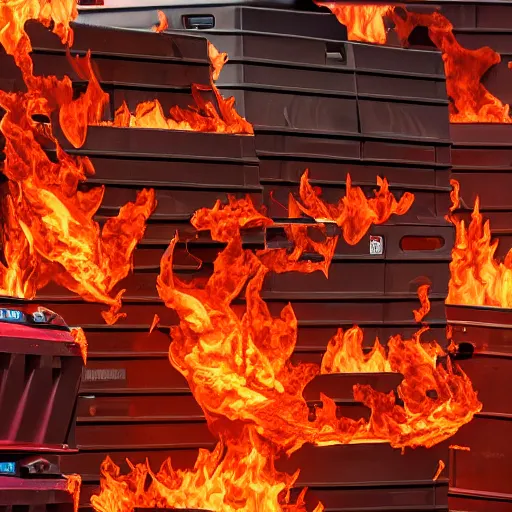 Image similar to a stack of dumpsters in flames trending on artstation 4 k detailed sharp high detail