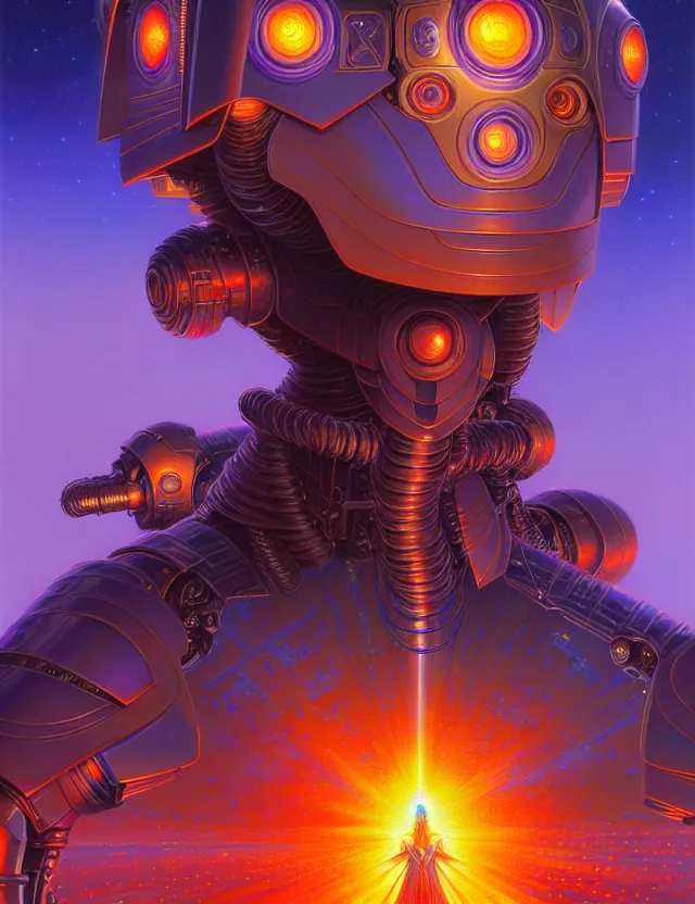 Prompt: holy young female battle robot award winning portrait symmetry faded tetrachromacy colors astral background tim hildebrandt wayne barlowe bruce pennington donato giancola larry elmore masterpiece trending on artstation cinematic composition beautiful lighting hyper detailed!!! 8 k oil on canvas