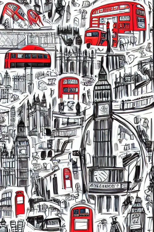 Prompt: london, illustration, in style of bo lundberg