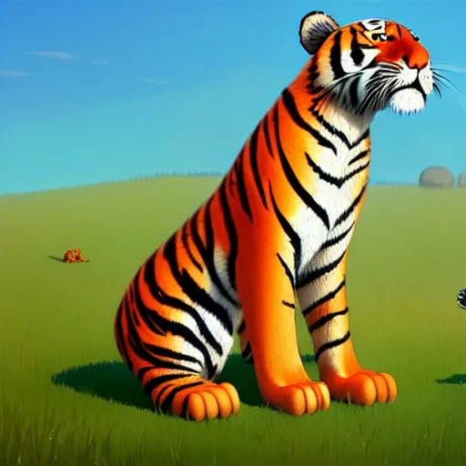 Image similar to goro fujita ilustration a little tiger drinks in the field by goro fujita, painting by goro fujita, sharp focus, highly detailed, artstation