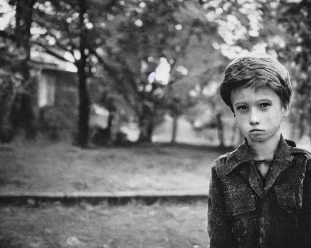 Image similar to a lomographic portrait photo of soviet boy in soviet yard in small town, bokeh