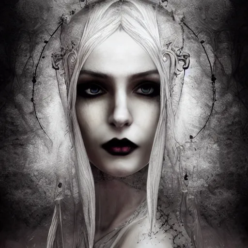 Image similar to full length portrait of a woman with timeless beauty & breathtaking eyes dressed in gothic attire, intricate digital art, elegant, DSLR 8K, biblical art, realism, incomprehensible detail, final fantasy & silent hill aesthetic, photorealistic, lifelike, created by z--ed on deviantart