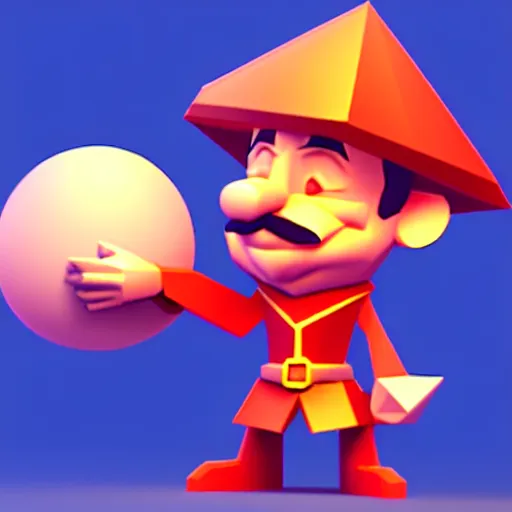 Image similar to sorcerer marx pondering his orb, low poly