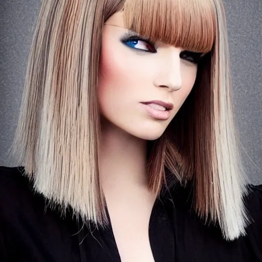 Prompt: avant runway hairstyle professional designer hair bangs, salon photography, bold colors, high details