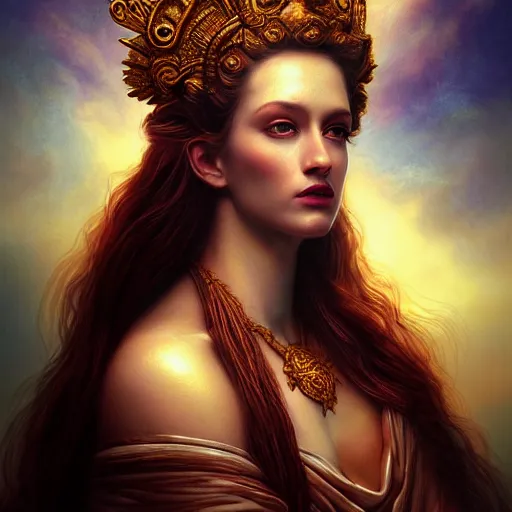 Prompt: majestic gracious regal seductive deity persephone portrait, ancient greece, atmospheric lighting, painted, ravenous, tempestuous, humble, intricate, volumetric lighting, beautiful, rich deep colours masterpiece, golden hour, golden ratio, sharp focus, ultra detailed, by leesha hannigan, ross tran, thierry doizon, kai carpenter, ignacio fernandez rios