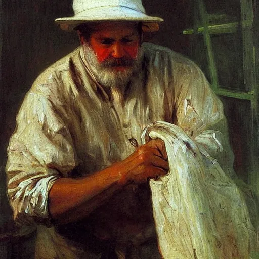 Image similar to high quality high detail painting by ilya repin, carpenter working, hd