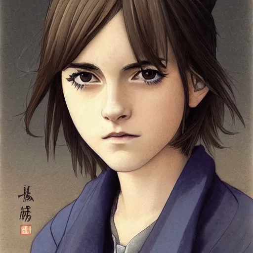 Image similar to anime emma watson by by Hasui Kawase by Richard Schmid