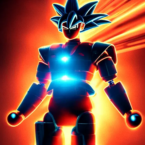 Image similar to movie still of robot goku, cinematic composition, cinematic light, criterion collection, by alejandro jodorosky