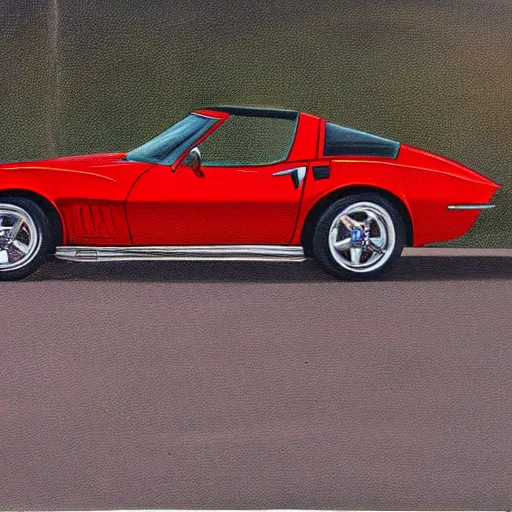 Prompt: painting of a corvette walking around