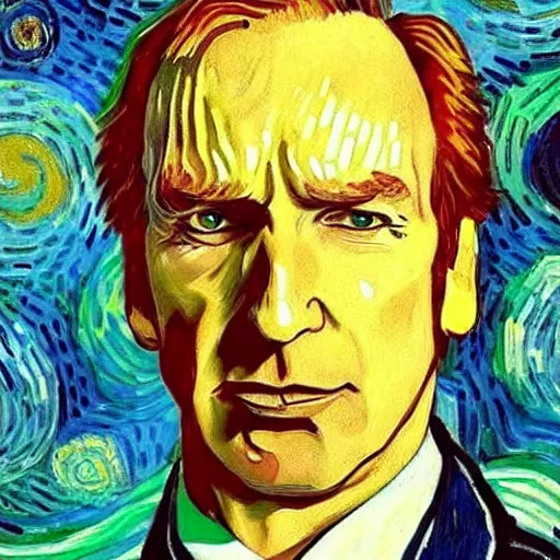 Image similar to a detailed portrait of bob odenkirk as saul goodman by van gogh