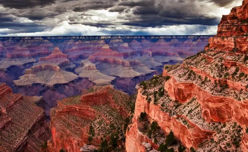 Prompt: the faces of heroic native american leaders carved into the grand canyon, dramatic sky, epic environment and background, cinematic