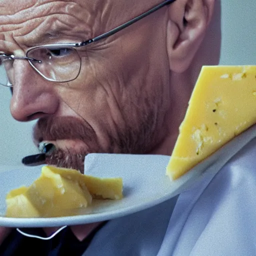 Prompt: Walter White eating cheese, 8k, HD