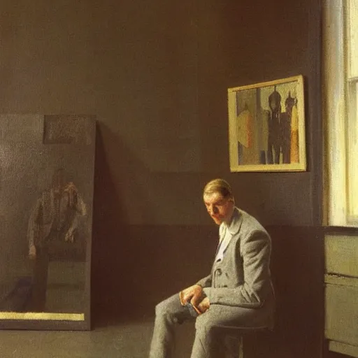 Image similar to Harold knight painting of a man posing in a studio,