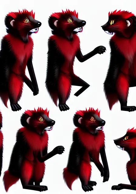 Image similar to furry - male - red - black - weasel - necromancer - fursona uhd ue 5 visual novel pc game expressions, photorealistic