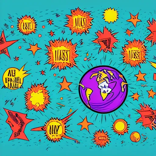 Image similar to 2 planet collapse particle fusion element macro cosmic art by butcher billy, sticker, colorful, illustration, highly detailed, simple, smooth and clean vector curves, no jagged lines, vector art, smooth andy warhol style