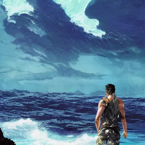 Prompt: ocean scenery in hawaii by ashley wood and maciej kuciara and john harris