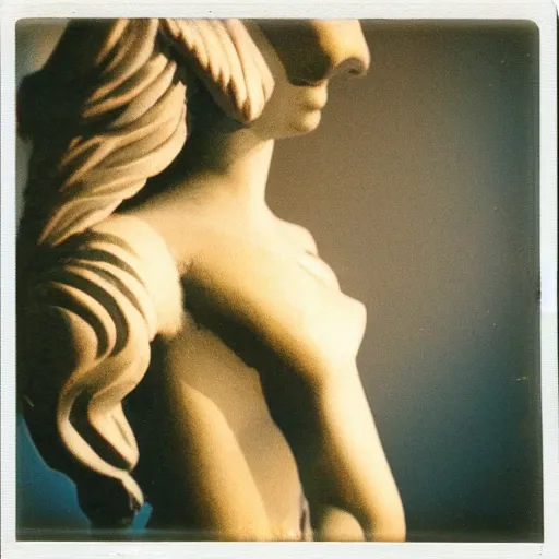 Prompt: Polaroid photo of fragmented greek sculpture of Disney's Ariel