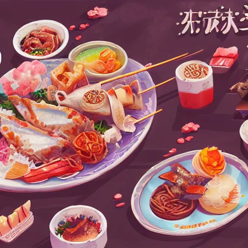 Image similar to artwork of a japanese delicious food, super detailed, rossdraws trending on artstation, anime style, anime wallpaper 4 k hd