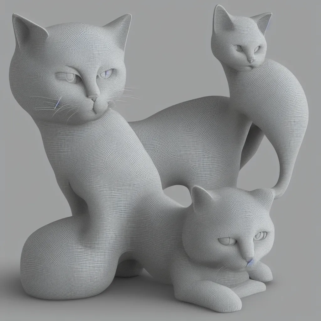 Image similar to 3 d graphic cartoon gray clay cat, shiny gloss