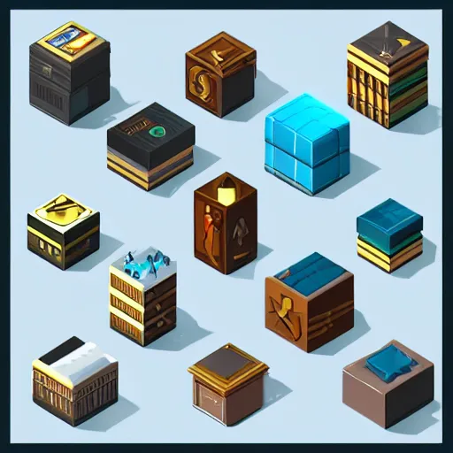 Image similar to fantasy isometric 3 d icons, 8 k, vector image, stock vector icons