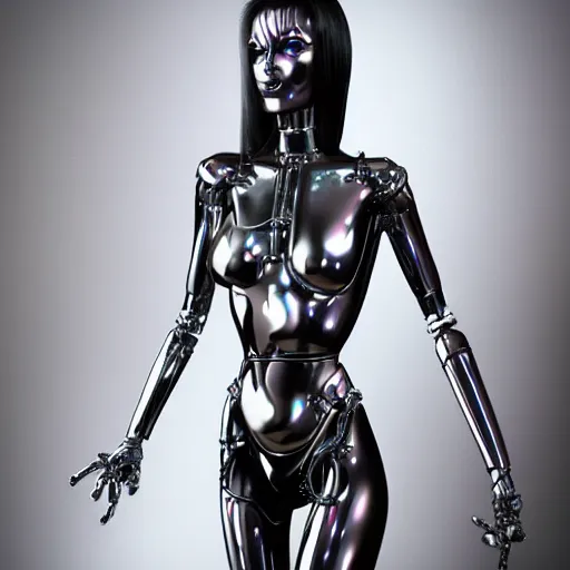 Prompt: silver chrome beautiful woman robot portrait by Hajime Sorayama, octane render, high detail, photorealistic, unreal engine, ray traced