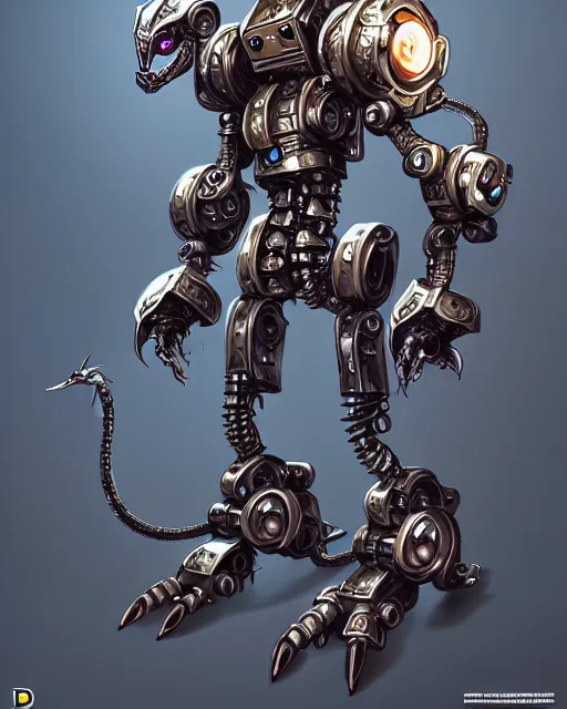 Image similar to mechanical ferret dungeons and dragons metalic robot creature, d & d digital character illustration, artstation trending robot ferret render, intricate, sharp focus, hyper detailed, digital painting, matte, d & d strange cute mech robot ferret character, masterpiece