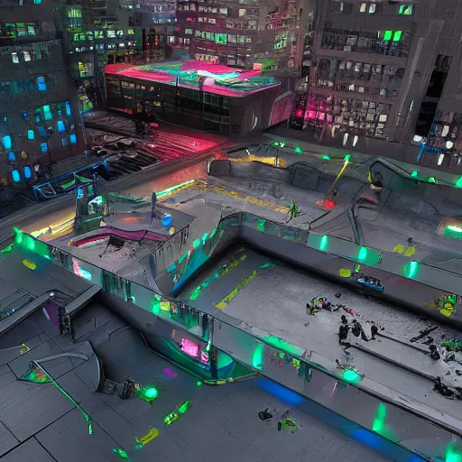 Image similar to cyberpunk skatepark, digital art, extremely detailed 4k