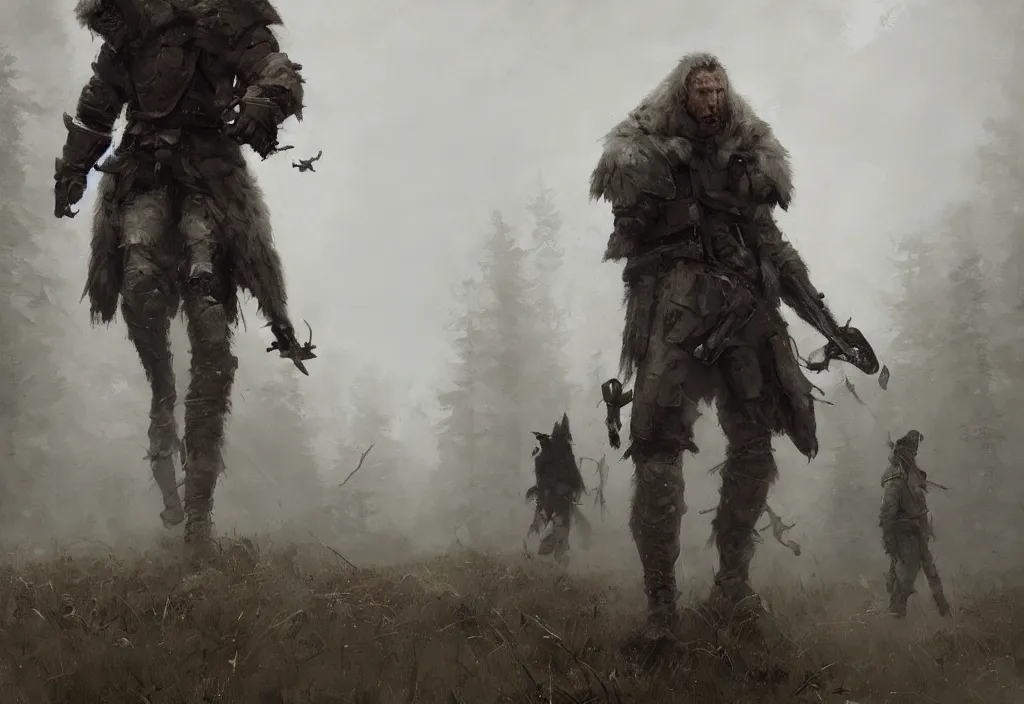 Image similar to a man his knees morphing into a white wolf, artstation, jakub rozalski, high detail, dramatic lighting