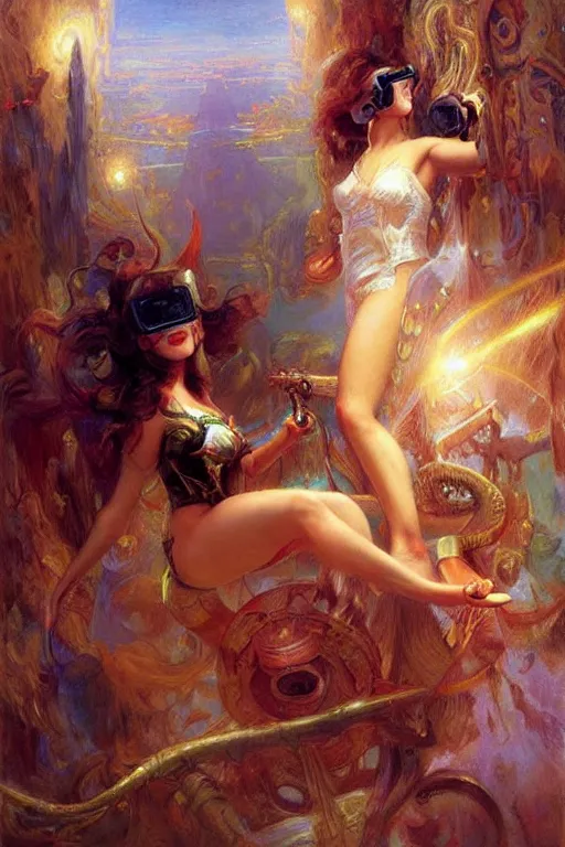 Image similar to virtual reality, art by gaston bussiere and artgerm