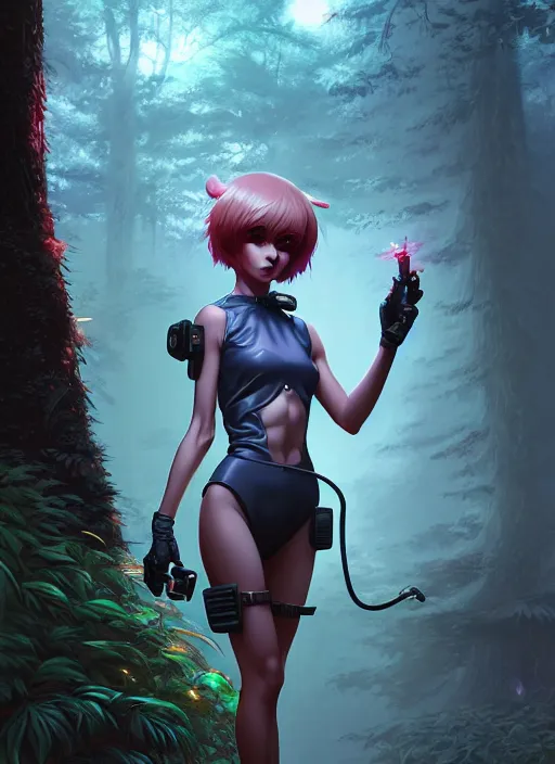 Image similar to cyber monkey in the scifi forest, in style james jean, ilya kuvshinov, by artgerm, cushart krenz, hot colors, ultra clear detailed. 8 k. elegant, intricate, octane render