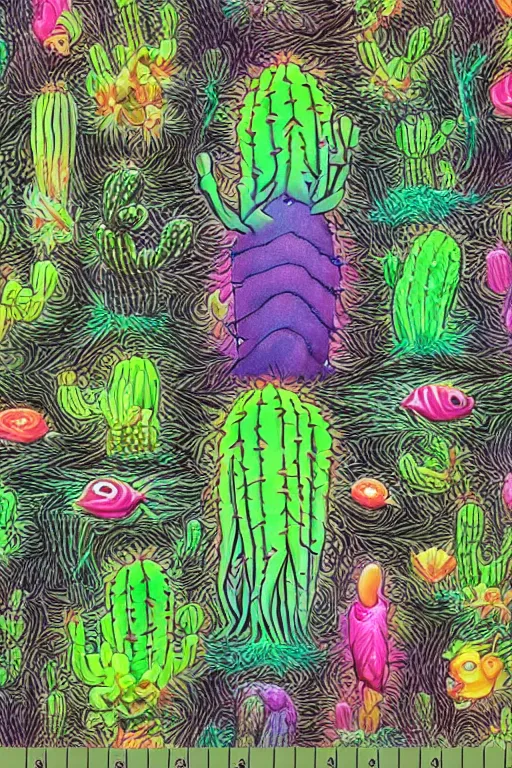 Image similar to creature sushi roots cactus elemental flush of force nature micro world fluo light deepdream