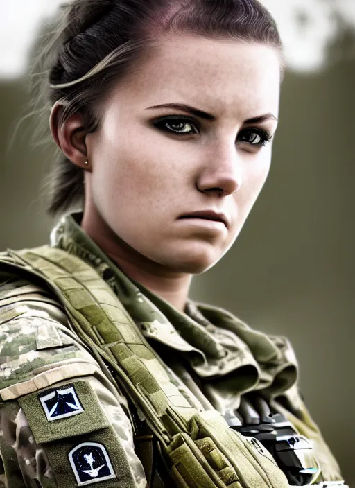 Prompt: beautiful female soldier portrait, detailed, intricate, global illumination, symmetry, long hair