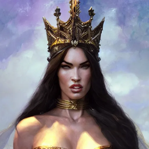 Prompt: megan fox is kneeling in front of a queen, elegant, highly detailed, digital painting, artstation, concept art, matte, sharp focus, perfect face symmetry, illustration, art by aenaluck and roberto ferri and greg rutkowski, epic fantasy, digital painting