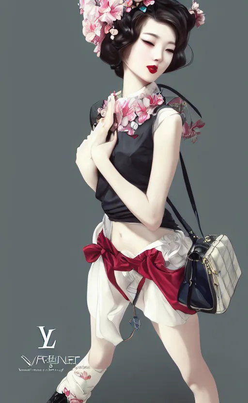 Image similar to a pin up and beautiful fashion charming dreamlke korea girl with lv jewelry, character art, art by artgerm lau and kyoung hwan kim and and ilya kuvshinov and john singer sargent, hyperdetailed, 8 k realistic, symmetrical, frostbite 3 engine, cryengine, dof, trending on artstation, digital art