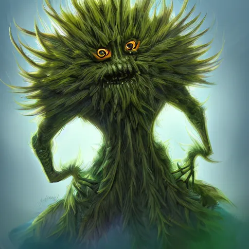 Image similar to A humanoid thistle monster, highly detailed, digital art, sharp focus, trending on art station, plant, anime art style