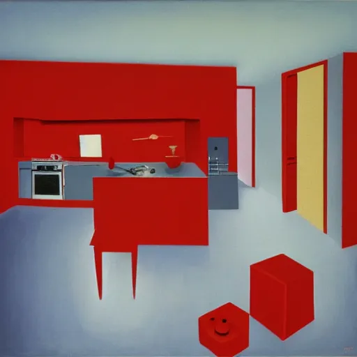 Image similar to red kitchen, by yves tanguy