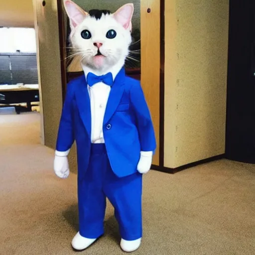 Image similar to a cat wearing a suit, doraemon style