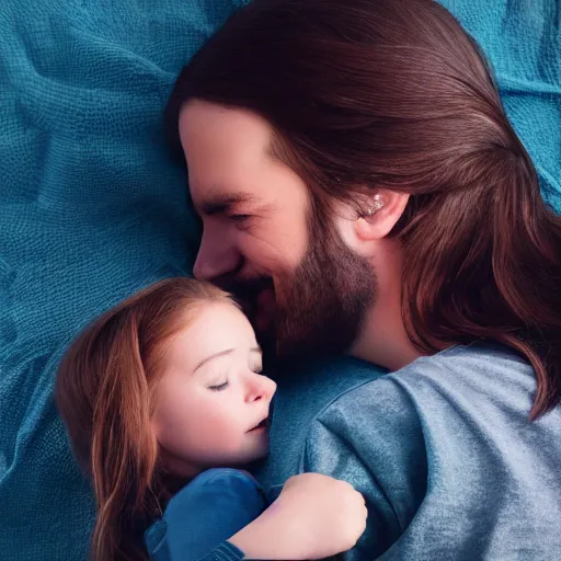 Image similar to “ a father holding his daughter, ultra realistic, 8 k, photorealistic, love ”
