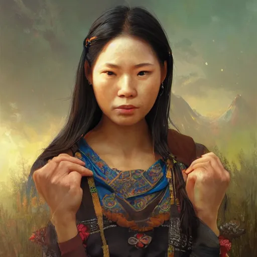Prompt: portrait of a pancah woman ( 3 5 ) from taiwan in 2 0 2 1, an oil painting by ross tran and thomas kincade