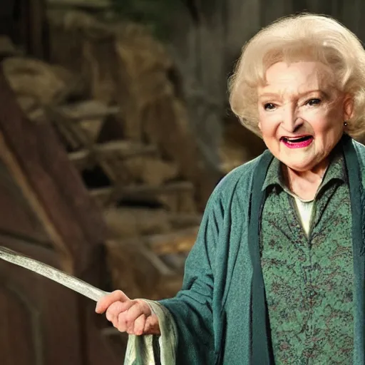 Prompt: betty white as bilbo baggins from lord of the rings