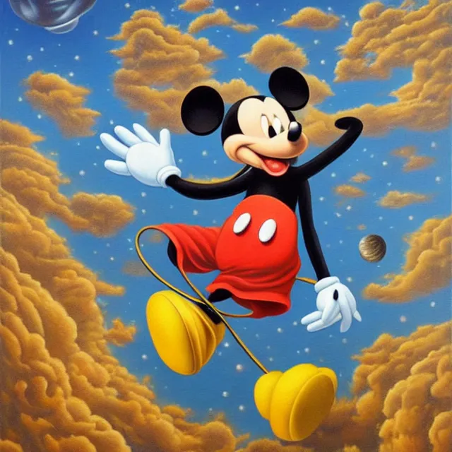 Image similar to an oil on canvas portrait painting of mickey mouse, surrealism, surrealist, cosmic horror, rob gonsalves, high detail