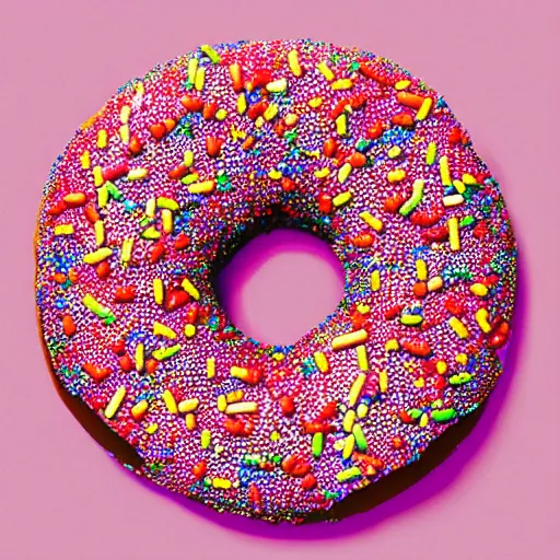 Image similar to strawberry frosted donut with sprinkles, pop art, album cover, shadow,