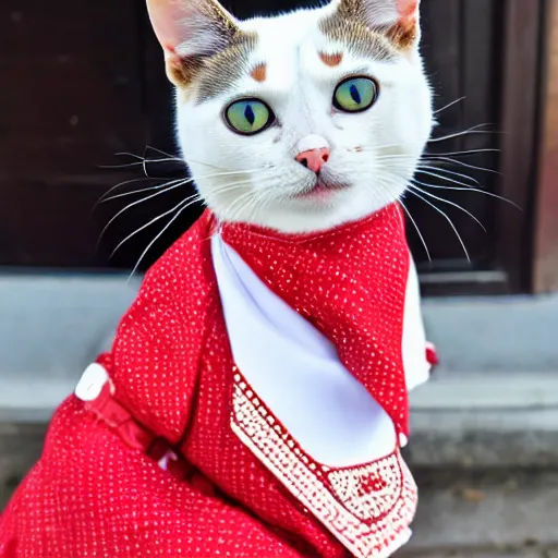 Image similar to a cat wearing a traditional polish costume