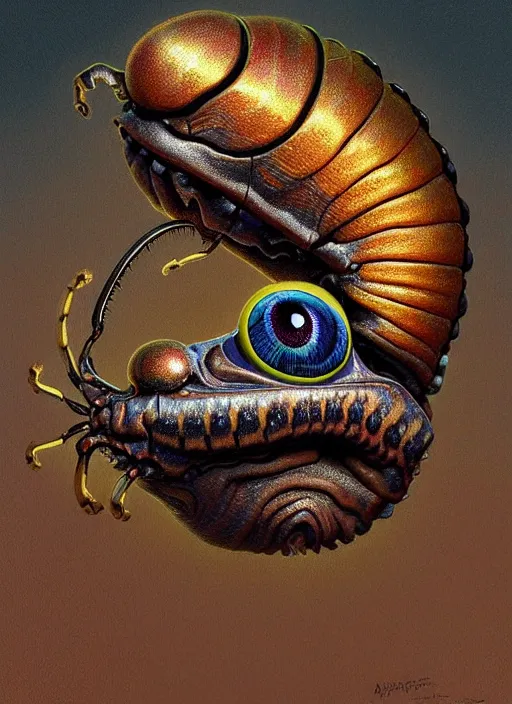 Image similar to anthropomorphic highly detailed group portrait of funny mr bean neon giant cute eyes trilobyte beetle, intricate, elegant, digital painting, artstation, concept art, smooth, sharp focus, art by artgerm, bob eggleton, michael whelan, stephen hickman, richard corben, wayne barlowe and greg rutkowski and alphonse mucha, 8 k