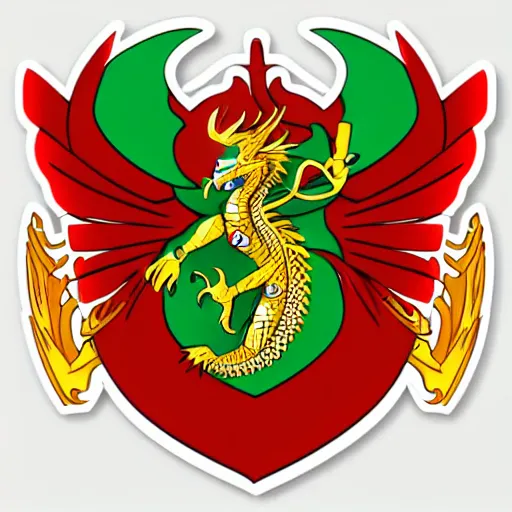 Prompt: coat of arms depicting a golden dragon with red wings on green background, art by ori toor, sticker, colorful, illustration, highly detailed, simple, smooth and clean vector curves, no jagged lines, vector art, smooth