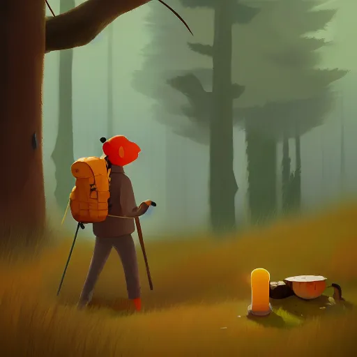 Image similar to goro fujita ilustration hiker around a fire in the woods, painting by goro fujita, sharp focus, highly detailed, artstation