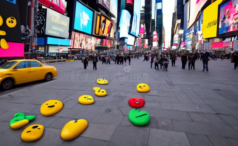 Image similar to 2d sad depressed emojis stock photo in Times Square, photograph